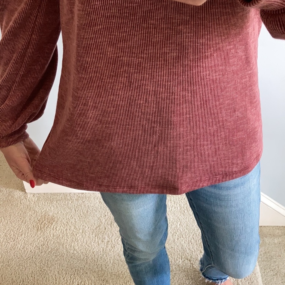Burgundy, Ribbed Long Sleeve Tunic Top - Picture 9 of 10